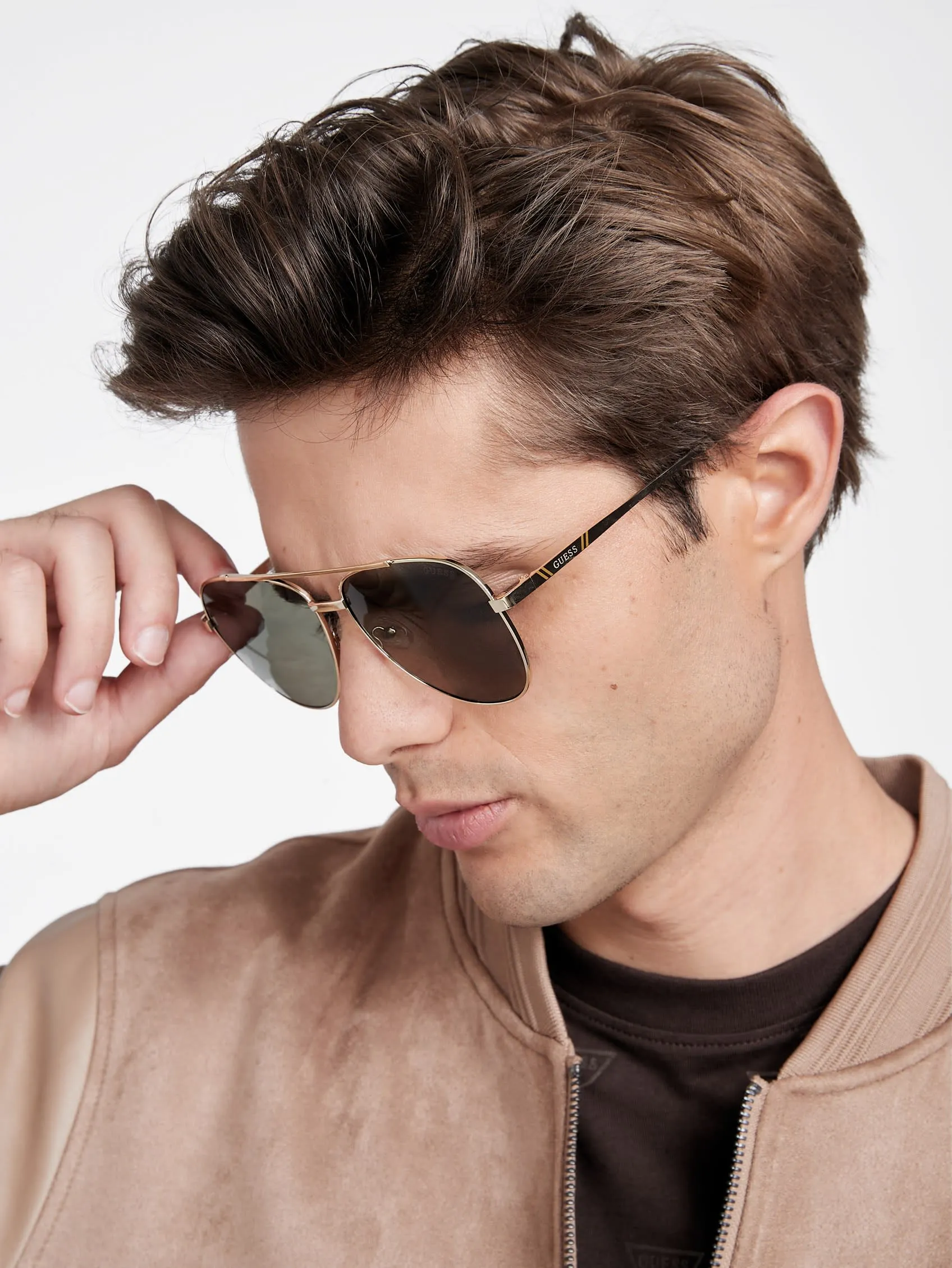 Striped Metal Aviator Sunglasses