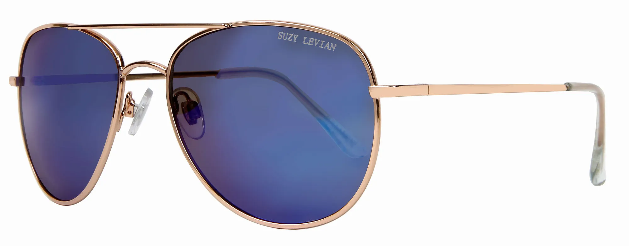 Suzy Levian Women's Blue  Reflector Mirrored Aviator  Gold Frame Sunglasses