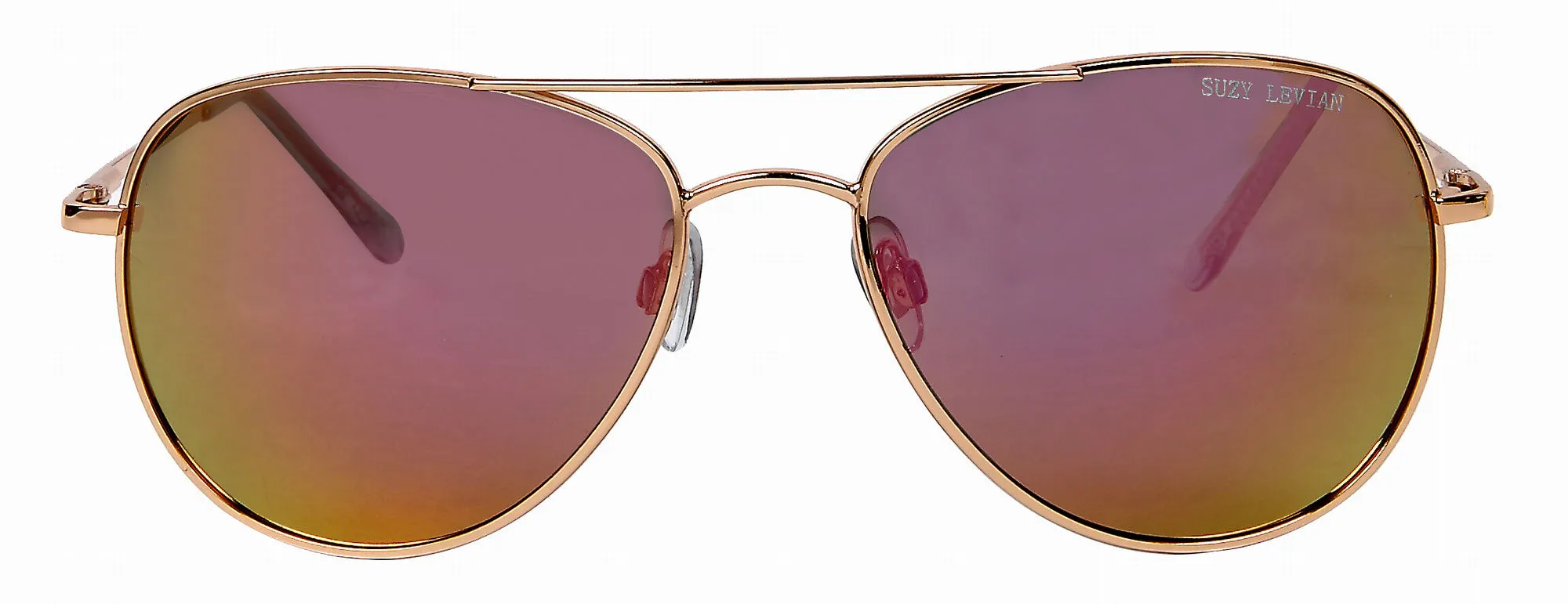 Suzy Levian Women's Pink  Reflector Mirrored Aviator  Gold Frame Sunglasses