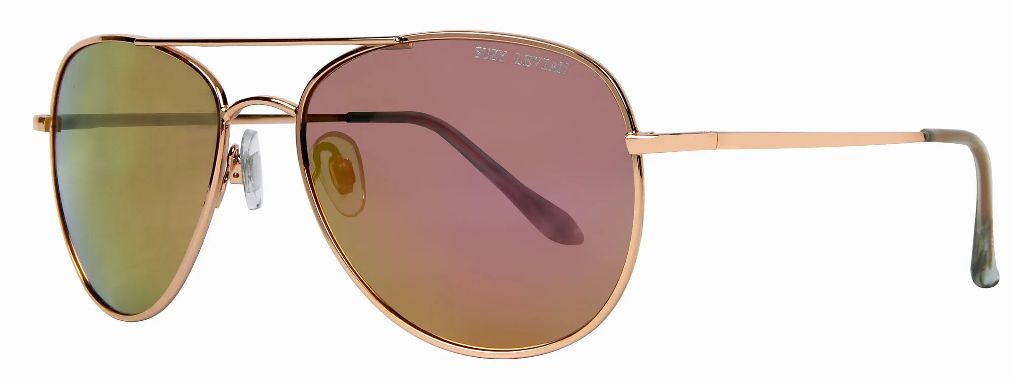 Suzy Levian Women's Pink  Reflector Mirrored Aviator  Gold Frame Sunglasses