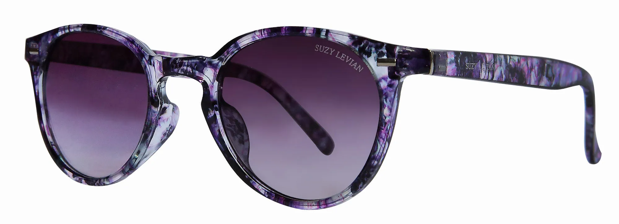 Suzy Levian Women's Purple Tortoise Round Lens Silver Accent Sunglasses