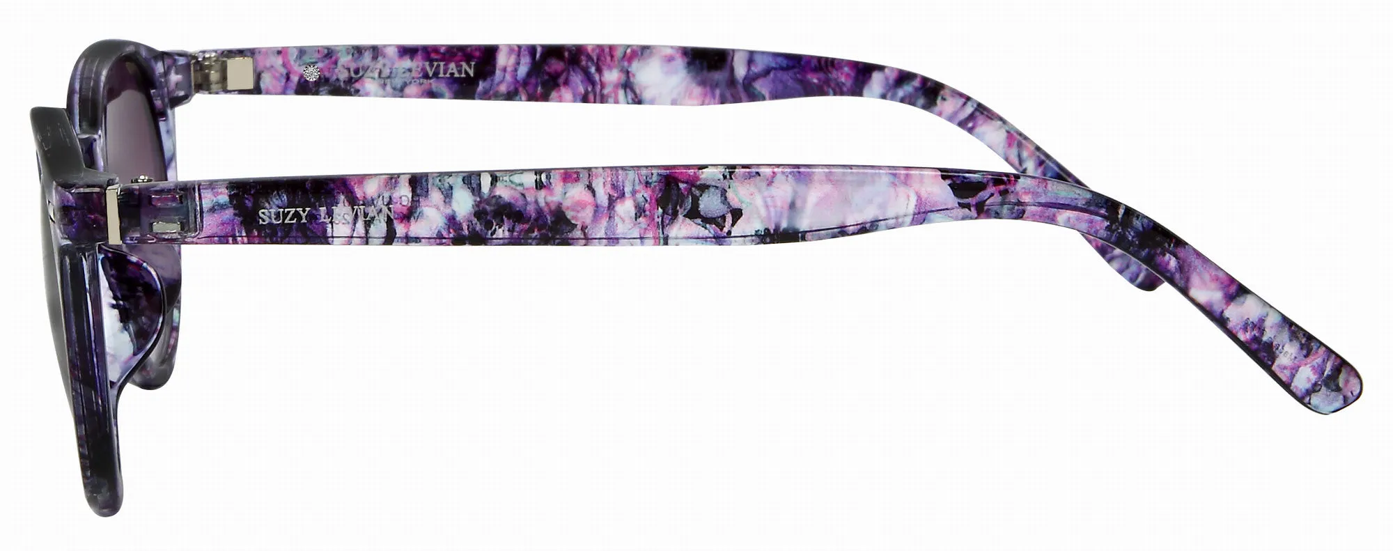 Suzy Levian Women's Purple Tortoise Round Lens Silver Accent Sunglasses